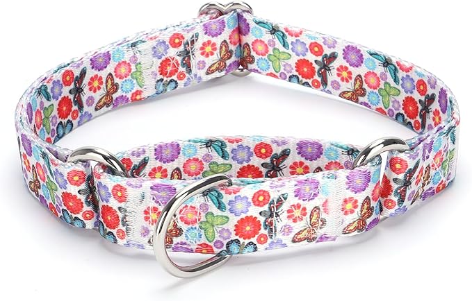 Martingale Dog Collars - Flower Multicolor Cute Patterns, Adjustable Nylon Training Dog Collar Suitable for Boy and Girl Dogs Medium Large Dogs (M, White3)