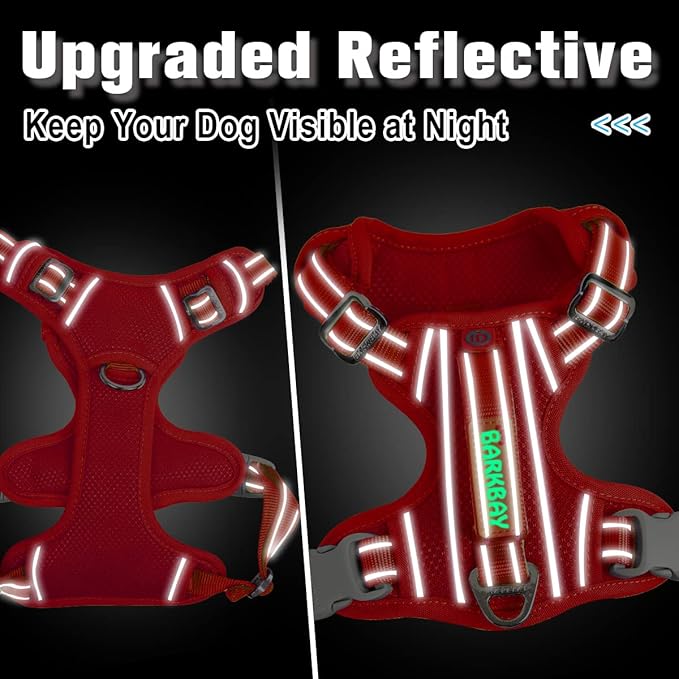 BARKBAY Dog Harness No Pull with ID Tag Pocket - Heavy Duty, Reflective, Easy Control for Large Dogs (Red,XL)