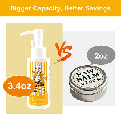Dog Paw Pad Balm, All-Natural Cat and Dog Paw Cream and Lotion, Protects, Heals, Moisturizes & Soothes Dry Cracked Paws and Nose, Dog Paw Protector Lick Safe, 3.4 Oz