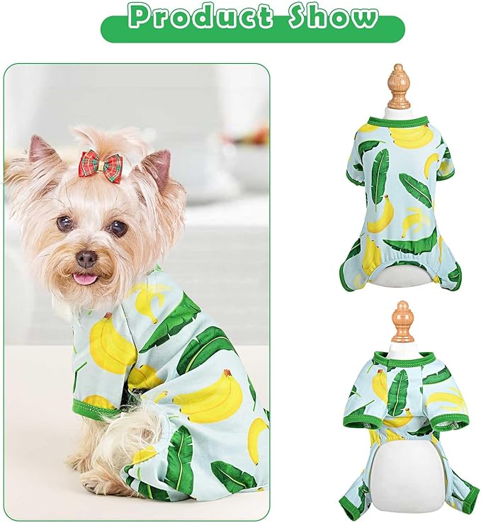 Dog Pajamas Pjs Spring Summer Dog Clothes for Small Dogs Girl Boy Soft Stretchy Puppy Clothes Onesie Cat Pet Jammies Outfit (Green Banana, X-Large)