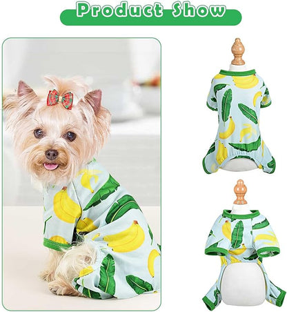 Dog Pajamas Pjs Spring Summer Dog Clothes for Small Dogs Girl Boy Soft Stretchy Puppy Clothes Onesie Cat Pet Jammies Outfit (Green Banana, X-Large)