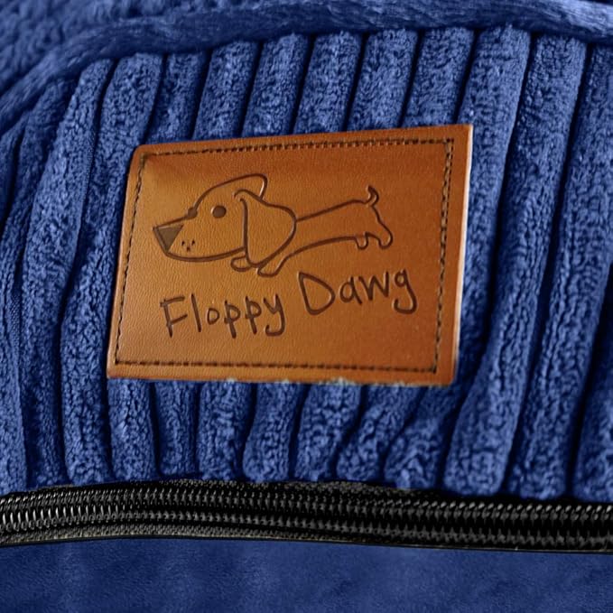 Floppy Dawg Large Dog Bed Replacement Cover. Removable and Machine Washable Cover for Mattress and Rectangular Pillow Beds. 40L x 28W. Blue with Beige Top.