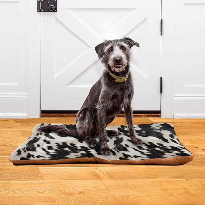 3D Cow Print Pet Bed Pad Soft Dog Bed Mat with Anti-Slip Bottom, Machine Washable Crate Pad Mattress for Dog Sleeping- 24 * 18inches