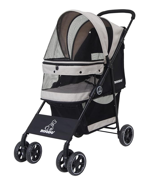 ROODO Dog Stroller 4 Wheel Pet Stroller Cat 30lbs(Light Khaki)