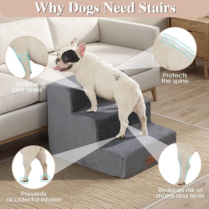 Grey Dog Stairs for Small Dogs 14" H, 3-Tiers