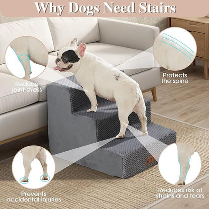 Grey Dog Stairs for Small Dogs 14" H, 3-Tiers