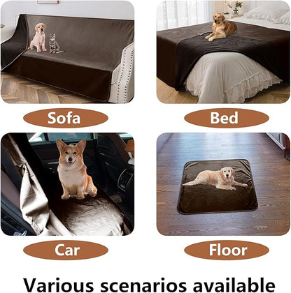 100% Waterproof Dog Blanket, 30x30 inches Soft Leak Proof Pet Couch Throw for Sofa, Bed Furniture Protector Covers from Dogs Puppys Cats Washable-Light Brown+Dark Brown