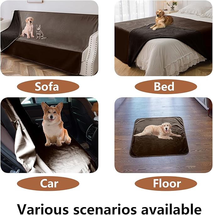 100% Waterproof Dog Blanket,82x108 inches Soft Leak Proof Pet Couch Throw for Sofa, Bed Furniture Protector Covers from Dogs Puppys Cats Washable-Light Brown+Dark Brown