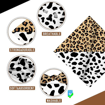 Cow Spots and Leopard Prints Dog Bandana Washable Pets Scarf Triangle Adjustable Handkerchief 2 Sides