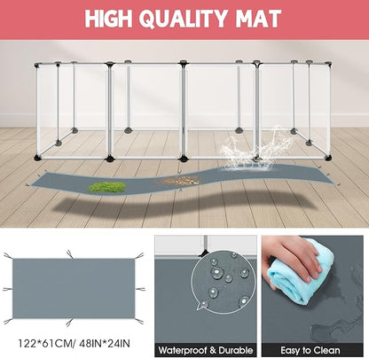 20 Panels Small Animals Playpen, Transparent Pet Playpen with Waterproof Mat, Plastic Enclosure, Pet Fence Yard Fence for Guinea Pigs, Bunny, Ferrets, Hamsters, Hedgehogs for Indoors Outdoor