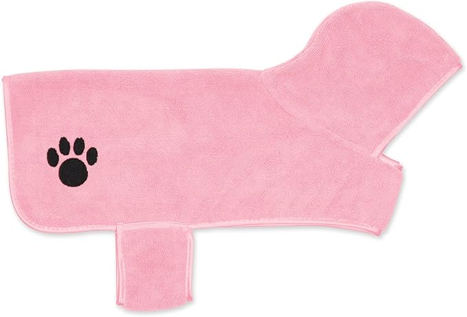 Bone Dry Pet Robe Collection, Embroidered Absorbent Microfiber Bath Robe with Adjustable Closure, for Dogs & Cats, Medium, Pink