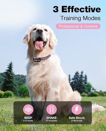 Bousnic Dog Shock Collar 3300Ft Dog 5-120lbs Small (1-8), Vibration(1-16), Shock(1-99) (LightPink)
