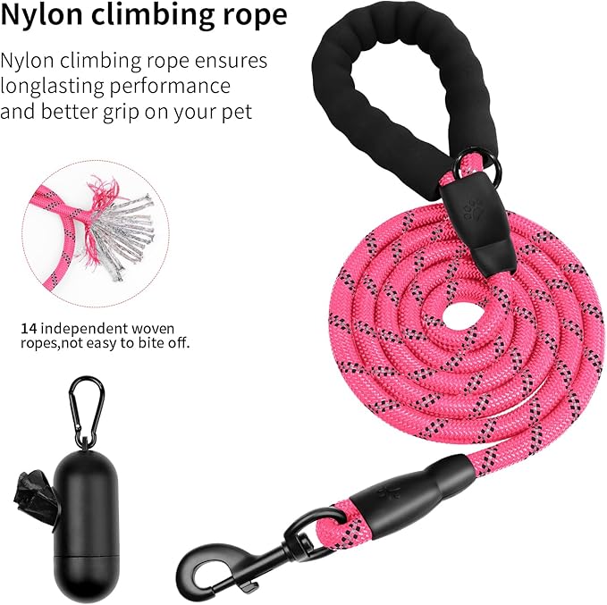 Heavy Duty Dog Leash for Large Medium Small Breed Dogs Handle,4/5/6 FT Holder,Pink,1/2 inch