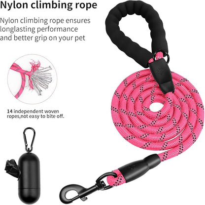 Heavy Duty Dog Leash for Large Medium Small Breed Dogs Handle,4/5/6 FT Holder,Pink,1/2 inch