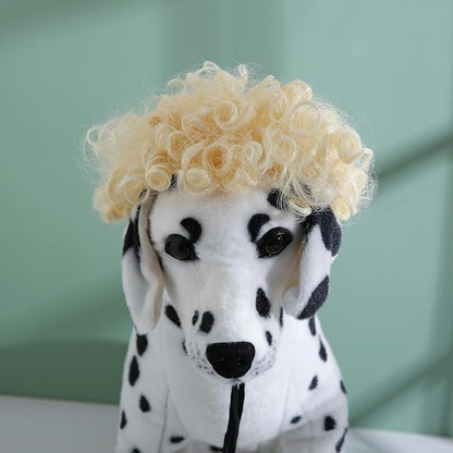 Funny Dog Cat Cosplay Wig, Headwear Apparel, Pet Costumes, Cat Dress up for Halloween, Christmas, Parties, Festivals, Dog Wigs for Small Medium and Large Dogs (Blonde Short Curly Hair)