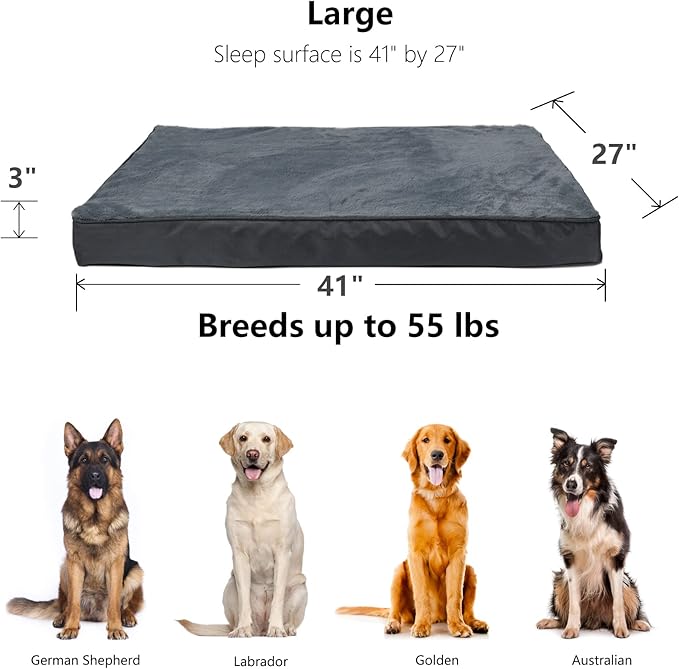 XL Dog Bed Washable Removable Cover Memory Foam,Orthopedic Dog Crate Bed 41 x 27 with Waterproof Inner Lining,Egg Crates Foam Pad Replacement Dog Beds,Pain Relief for Arthritis,Dark Grey