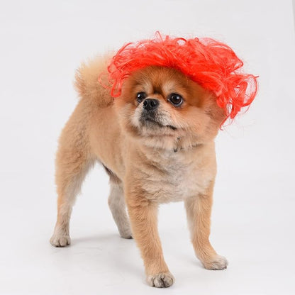 Funny Dog Cat Cosplay Wig, Headwear Apparel Toy, Pet Costumes, Cat Dress up for Halloween, Christmas, Parties, Festivals, Dog Wigs for Medium and Large Dogs (Red)