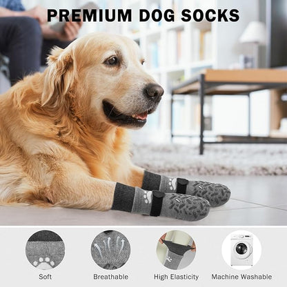 SCENEREAL Dog Socks to Prevent Licking Paws for Hot Pavement, Anti Slip Long Dog Grip Socks for Hardwood Floors, Dog Shoes Booties&Paw Protector for Small Medium Large Senior Dog, Pet Socks for Wounds
