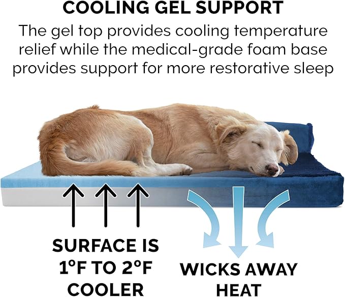 Furhaven Cooling Gel Dog Bed for Medium/Small Dogs w/ Removable Bolsters & Washable Cover 35 lbs