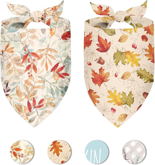 Fall Dog Bandana 2 Pack Thanksgiving Dog Bandana Leaf Pet Scarf Reversible Fall Triangle Bibs Soft Cotton Boy Girl Dog Bandanas for Small, Medium, Large Dogs (Large)