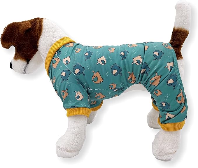 Dog Pajamas Soft COTTON Blend Jumpsuit Cute Pet Clothes for Small Medium Pet (Green Elephants, XS: Length 10", Chest 12" - 16")