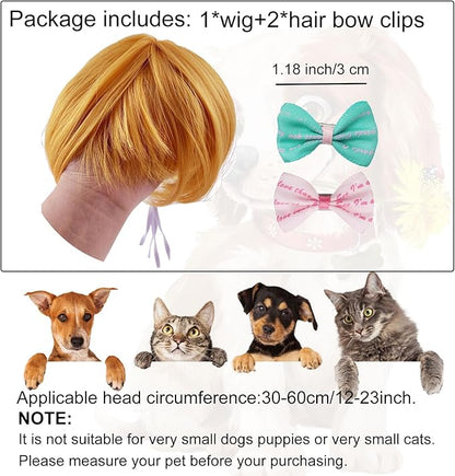 Funny Dog Wig Pet Costumes,Kediciz Cat Costume Synthetic Hairpiece Cosplay Wigs, Headwear for Halloween Christmas Festivals Party Decor, Fancy Dress,Adjustbale Size,Golden Straight