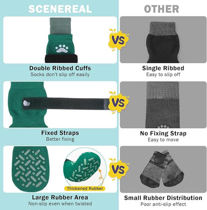 SCENEREAL Dog Socks to Prevent Licking Paws for Hot Pavement, Anti Slip Long Dog Grip Socks for Hardwood Floors, Dog Shoes Booties&Paw Protector for Small Medium Large Senior Dog, Pet Socks for Wounds