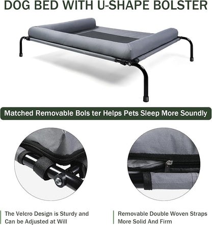 Large Elevated Dog Bed with Pillows and Ice Pack