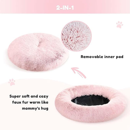 WESTERN HOME WH Calming Dog & Cat Bed, Anti-Anxiety Donut Cuddler Warming Cozy Soft Round Bed, Fluffy Faux Fur Plush Cushion Bed for Small Medium Dogs and Cats (20"/24"/30"/36")