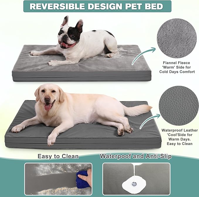 Vonabem Waterproof Dog Beds Large Sized Dogs 36"x27", Gray