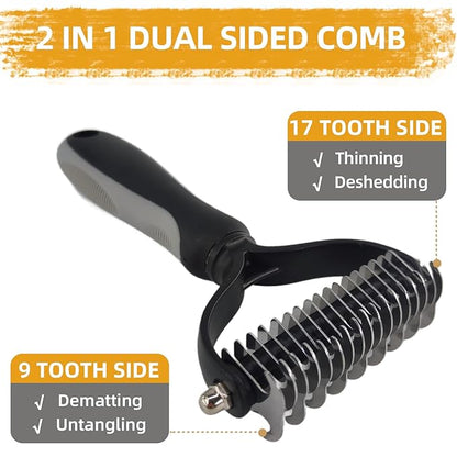 Dog Brush for Shedding,9 PCS in One Pet Slicker Hair Brush Kit with Pet Nail Clipper and File - Dog Cat Grooming Deshedding Undercoat Rake Brush Comb for All Small Large Dogs Cats Grey