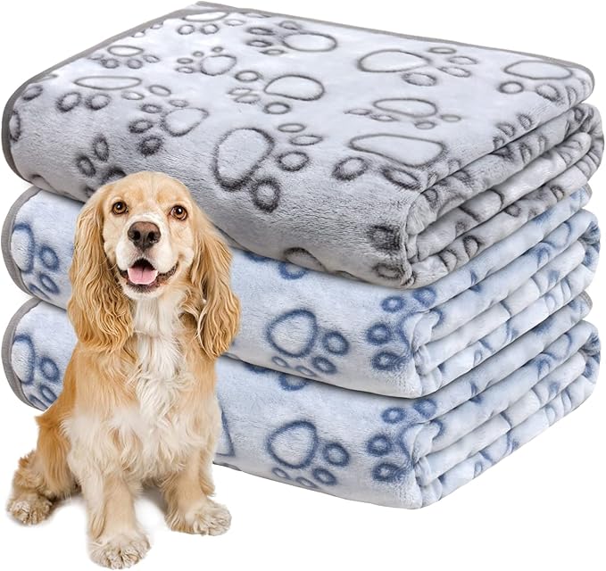 1 Pack 3 Dog Blankets for Medium Dogs, Soft Fleece Dog Blanket Fluffy Pet Blanket Warm Sleep Mat Cute Paw Print Puppy Cat Blanket, Flannel Throw for Washable Dog Bed, Blanket for Dogs, 41"X31"