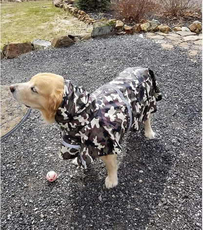 NACOCO Large Dog Raincoat Adjustable Pet Water Proof Clothes Lightweight Rain Jacket Poncho Hoodies with Strip Reflective (M