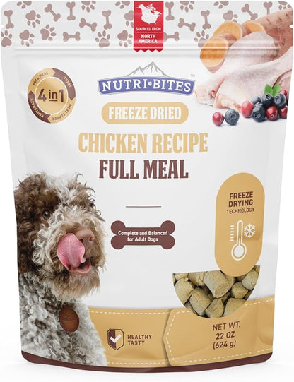 Nutri Bites Freeze Dried Dog Food Full Meal, Chicken Recipe 22 oz | Complete & Balanced Fresh Healthy High-Protein Pet Meal with Real Meat for Medium & Large Breeds