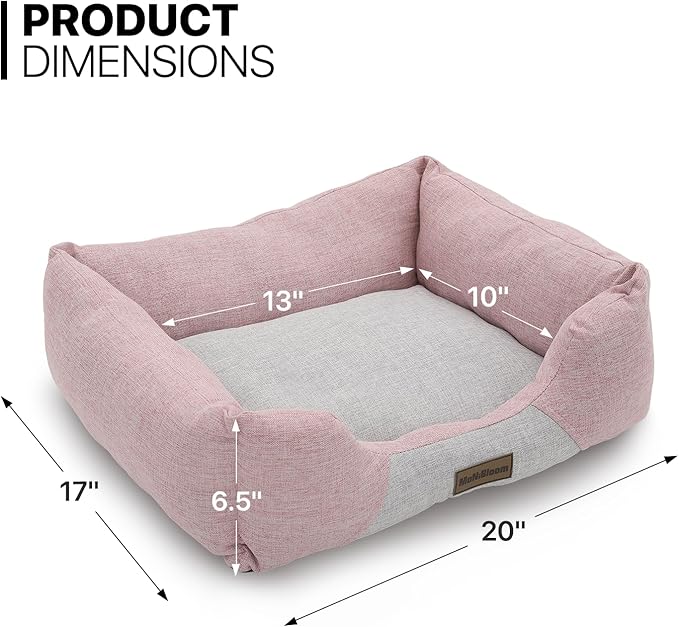 MoNiBloom 20"x17"x6.5" Dog Beds for Small Size Dogs Machine-Washable Linen-Like Fabric Pet Beds Warming Cozy Soft Bed for Dogs and Cat