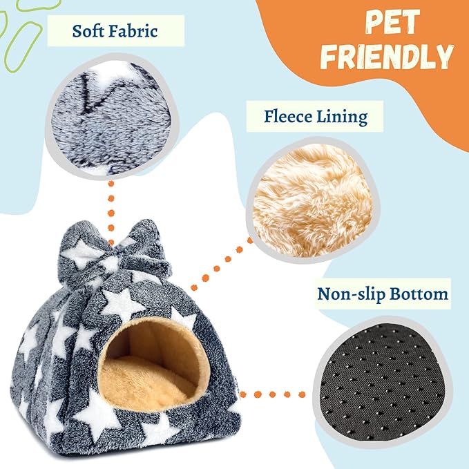 Guinea Pig Hideout Hamster Bed Chinchilla House Cute Habitat Warm&Cozy Cage Accessories for Ferret Hedgehog Small Pet Washable