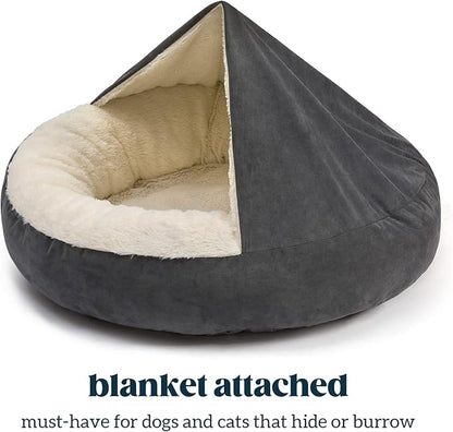 30" Medium Dog Bed for Medium Dogs Up to 45lbs - Washable Burrow Puppy Beds with Blanket Attached - Covered Dog Cave Bed with Anti-Slip Bottom - Charcoal Gray