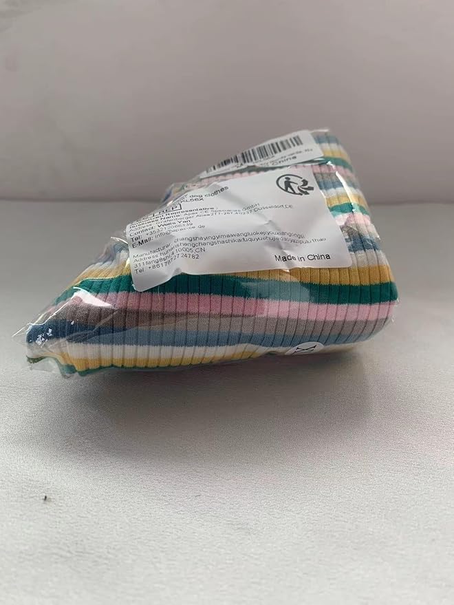 Small Medium Dog Clothes Rainbow Striped Dog Shirts Stretchable Long Sleeve Cat T-Shirt Pet Outfits for Chihuahua Yorkie Teddy (Green Edge