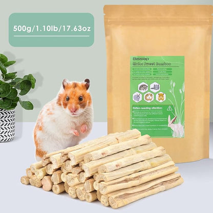 Bissap Sweet Bamboo Chew Sticks for Rabbits 500g/1.1Ib, Bunny Molar Treats Snack for Small Animals Hamsters Chinchillas Guinea Pigs Squirrels Natural Teeth Grinding Toys