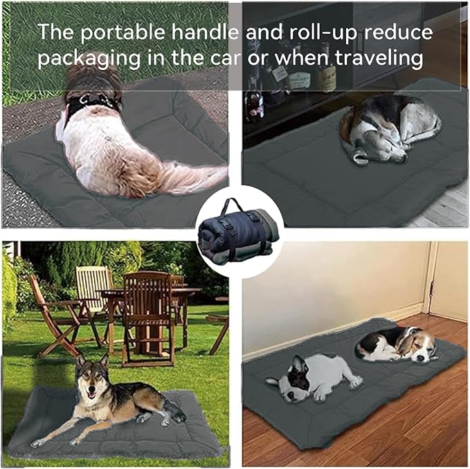 YOFANG Outdoor Travel Dog Bed Waterproof and Anti-Slip,Portable Roll Up Dog Beds for Camping,Durable Ripstop 1600D Nylon Fabric Dog Crate Pad Easy to Clean for Car,Sofa and Cage,Grey,36"x25"