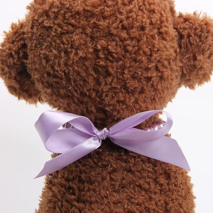 Dog Cat Pearls Necklace Collar with Bling Accessories and Ribbon Bow Pet Puppy Jewelry for Female Dogs Cats Small Medium (XL