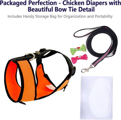 Chicken Harness Hen Size with 6ft Matching Leash – Adjustable, Resilient, Comfortable, Breathable, Small, Suitable for Chicken Weighing about 2.2 Pound,red (Months, Orange)