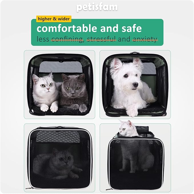 petisfam Easy Load Pet Carrier for Large, Medium Cats, 2 Cats and Small Dogs with Comfy Bed. Easy to Get Cat in, Escape Proof, Easy Storage, Washable, Safe and Comfortable for Vet Visit and Car Ride