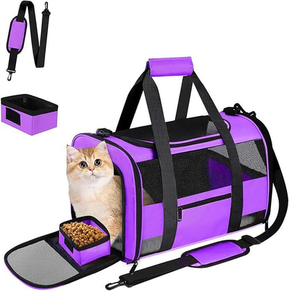 Cat Carrier Dog Carrier Pet Carrier Airline Approved for Small Dogs Medium Cats Puppies Under 15 Lbs, Collapsible Soft Sided Dog Travel Carriers for Puppy and Kitten, Purple