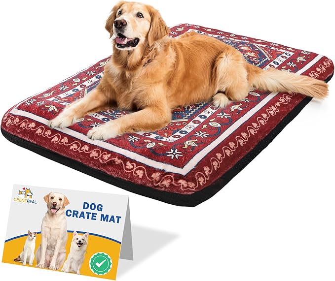 SCENEREAL Dog Crate Mat for Small Medium Large Dogs 27" x 42", Red