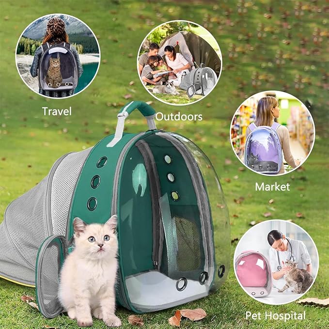 TOYSINTHEBOX Cat Backpack Carrier, Expandable Pet Bubble Backpack for Cat Small Dog Pet Travel Carrier Breathable Carrying Bag for Hiking, Travelling, Walking, Camping & Outdoor Up to 13 Lbs Green