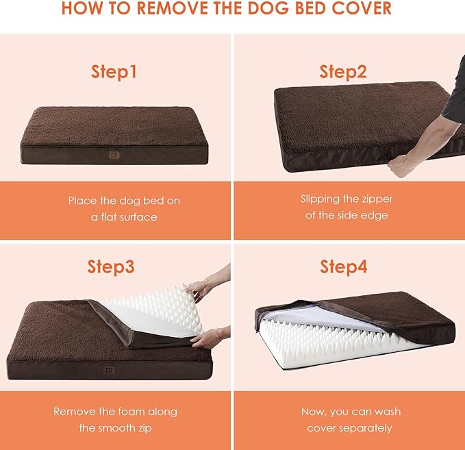EHEYCIGA Orthopedic Foam Dog Bed for Large Dogs 35"L x 23"W x 3.5"Th, Brown