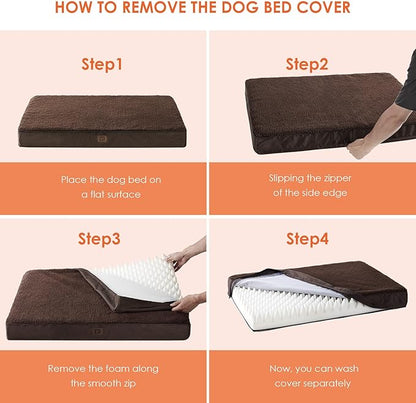 EHEYCIGA Orthopedic Foam Dog Bed for Large Dogs 35"L x 23"W x 3.5"Th, Brown