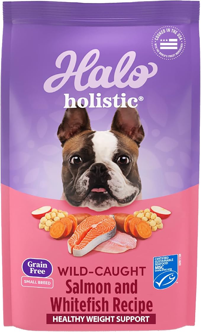 Halo Holistic Dog Food, Complete Digestive Health Wild-caught Salmon and Whitefish Recipe, Dry Dog Food Bag, Small Breed Formula, 10-lb Bag