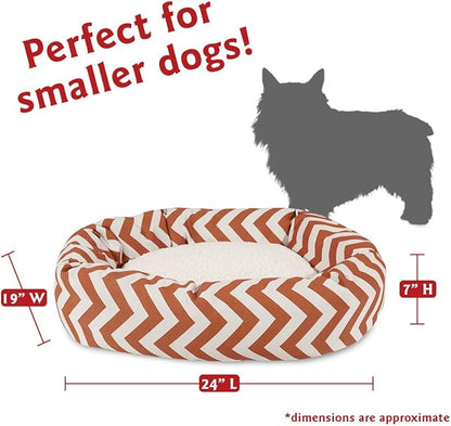 24 inch Burnt Orange Chevron Sherpa Bagel Dog Bed